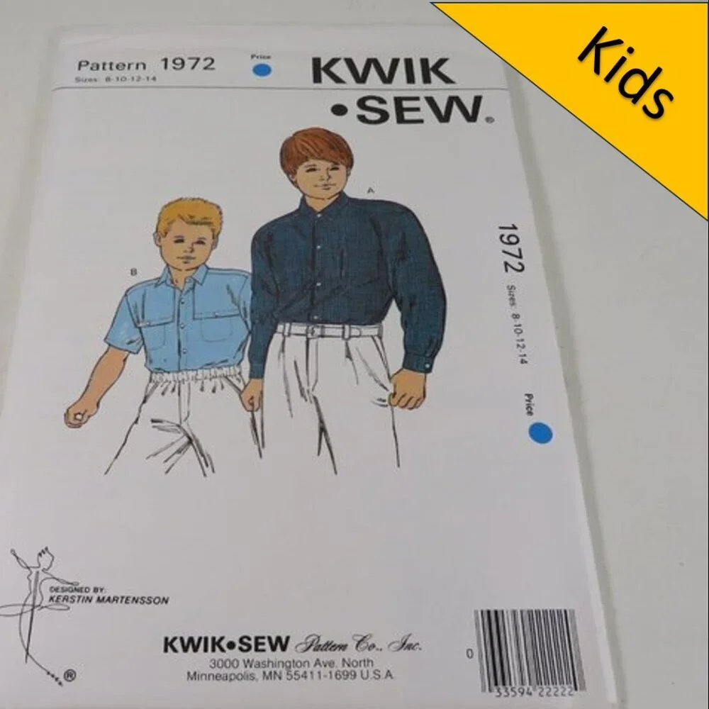 Kwik Sew 1972 clothing pattern Child's Shirt (short & long sleeve) UNCUT